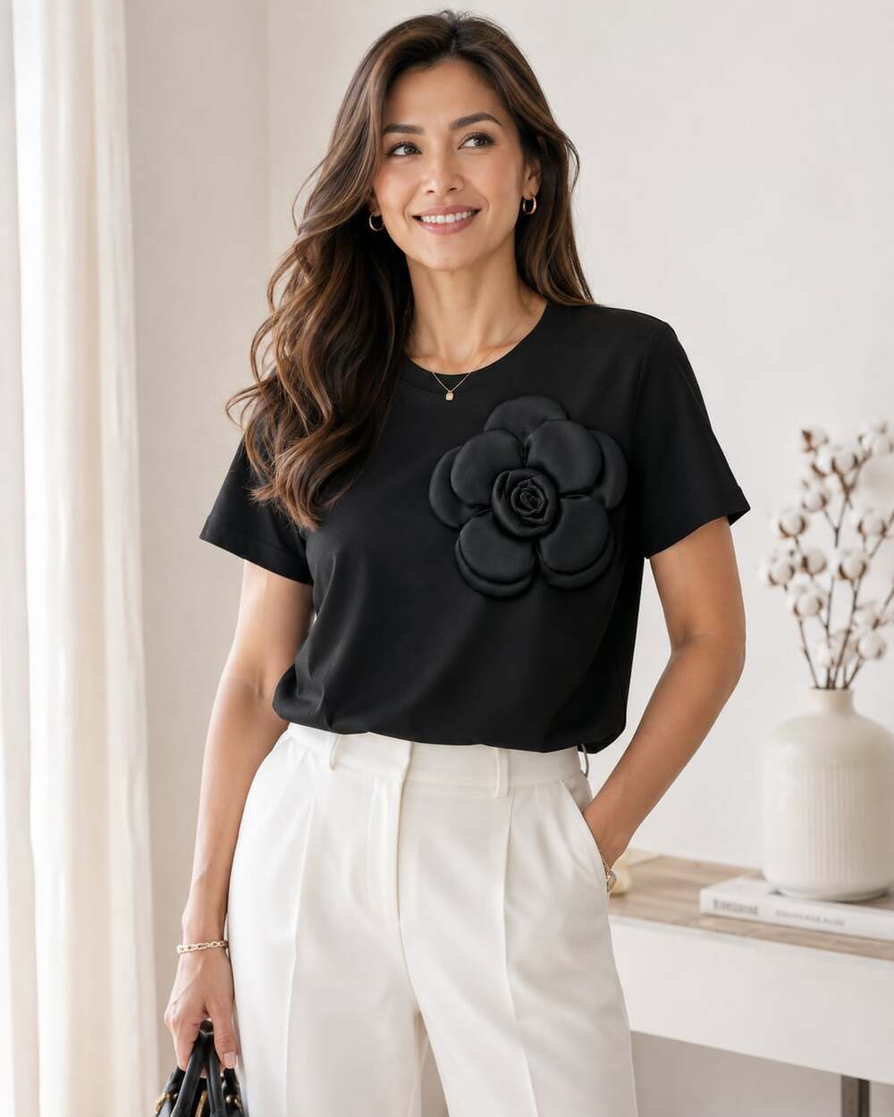 Bangkok Black 3D Floral Appliqué Top Women’s US 10–14